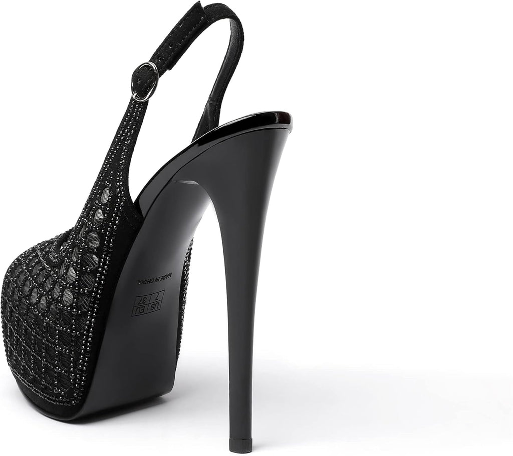 Women'S High Heels Platform Shoes Peep Toe Slingback Sandals Rhinestones Hollow Heels for Dress Wedding Party