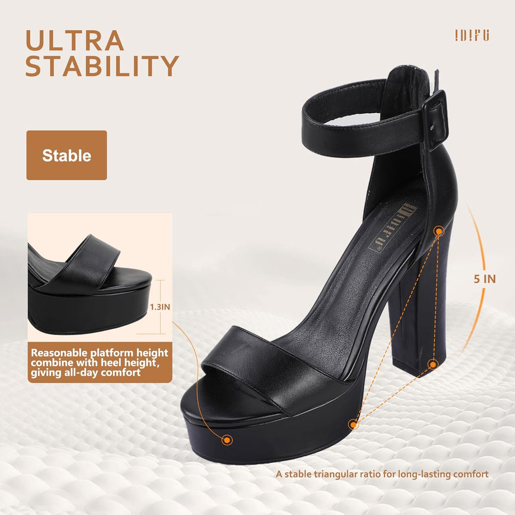 IN5 Sabrina Platform Block Chunky High Heels Ankle Strap Heeled Sandals Sexy Wedding Party Dress Shoes for Women Open Toe Heels