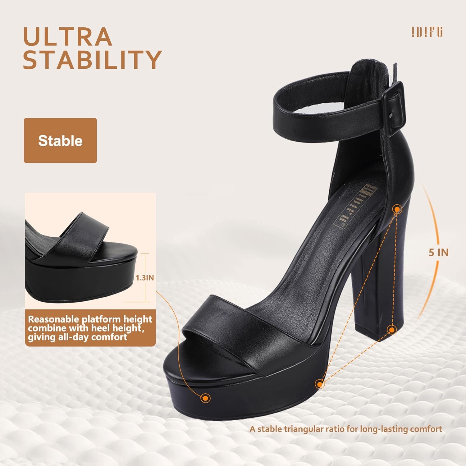 IN5 Sabrina Platform Block Chunky High Heels Ankle Strap Heeled Sandals Sexy Wedding Party Dress Shoes for Women Open Toe Heels