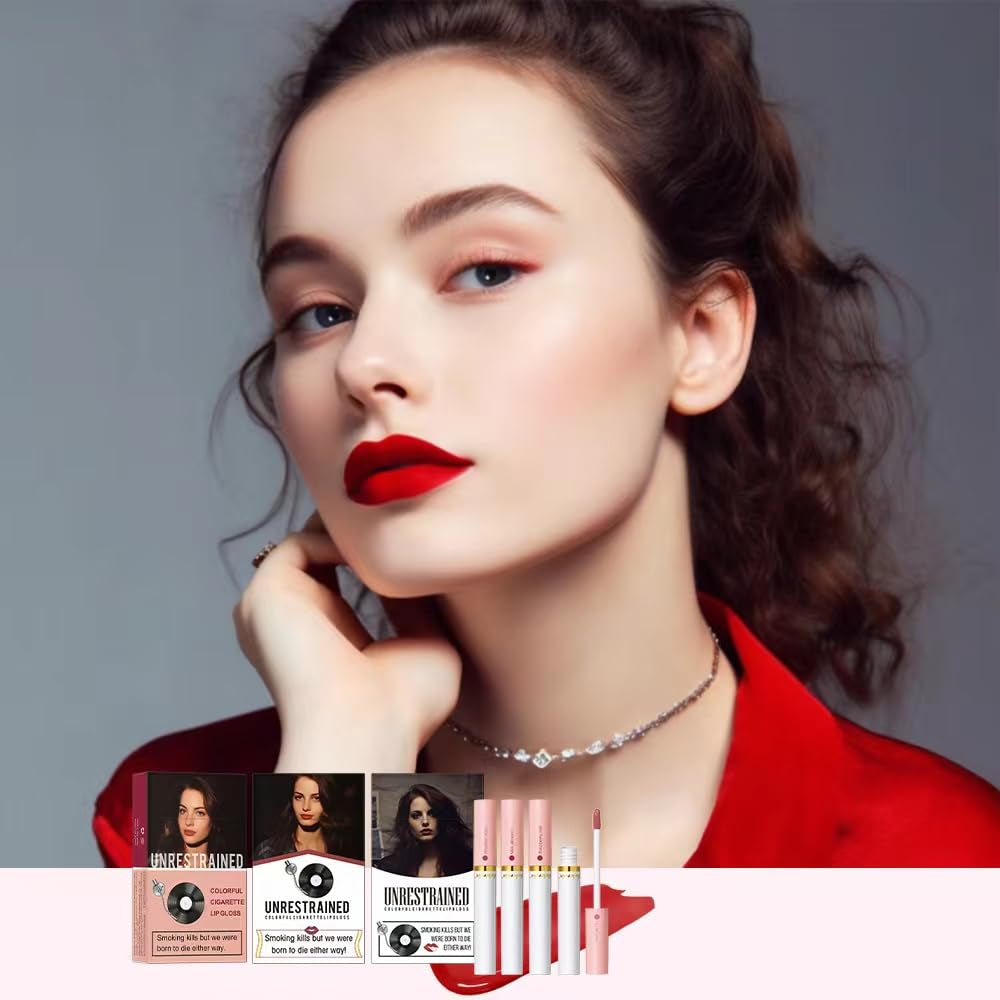 Smoke Tube Cigarette Lipstick，4 Color Lip Gloss Set, Long Lasting24 Hours Waterproof, Sweat Proof Lip Gloss, Matte Liquid Lip Makeup Cigarette Set (2#)