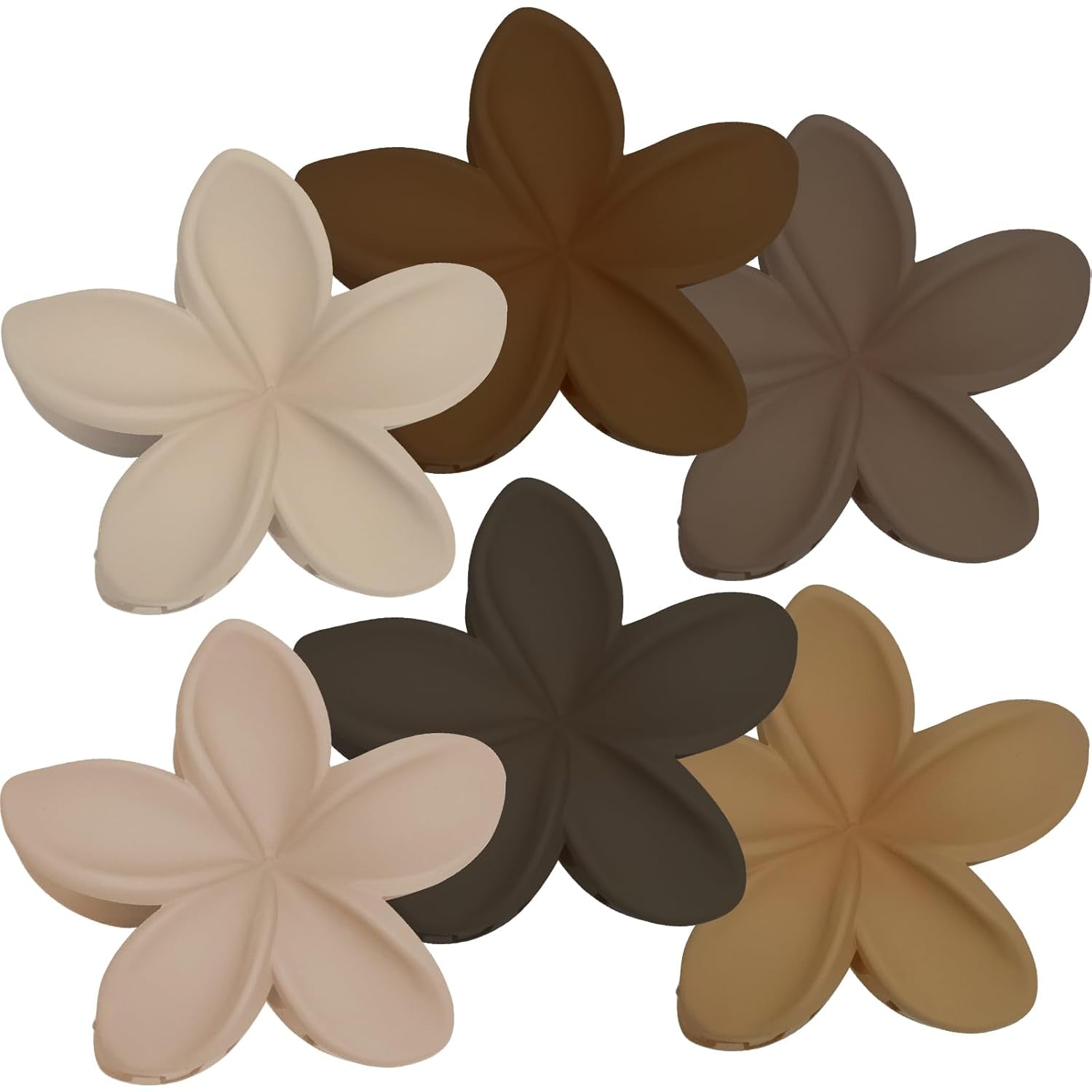 Upgraded Hawaiian Plumeria Floral Claw Clip,  6Pcs Large Summer Flower Hair Clips, Cute Flowers Hairclips Accessories for Women - Black, White, Beige, Dark Brown, Dark Gray, Dull Yellow