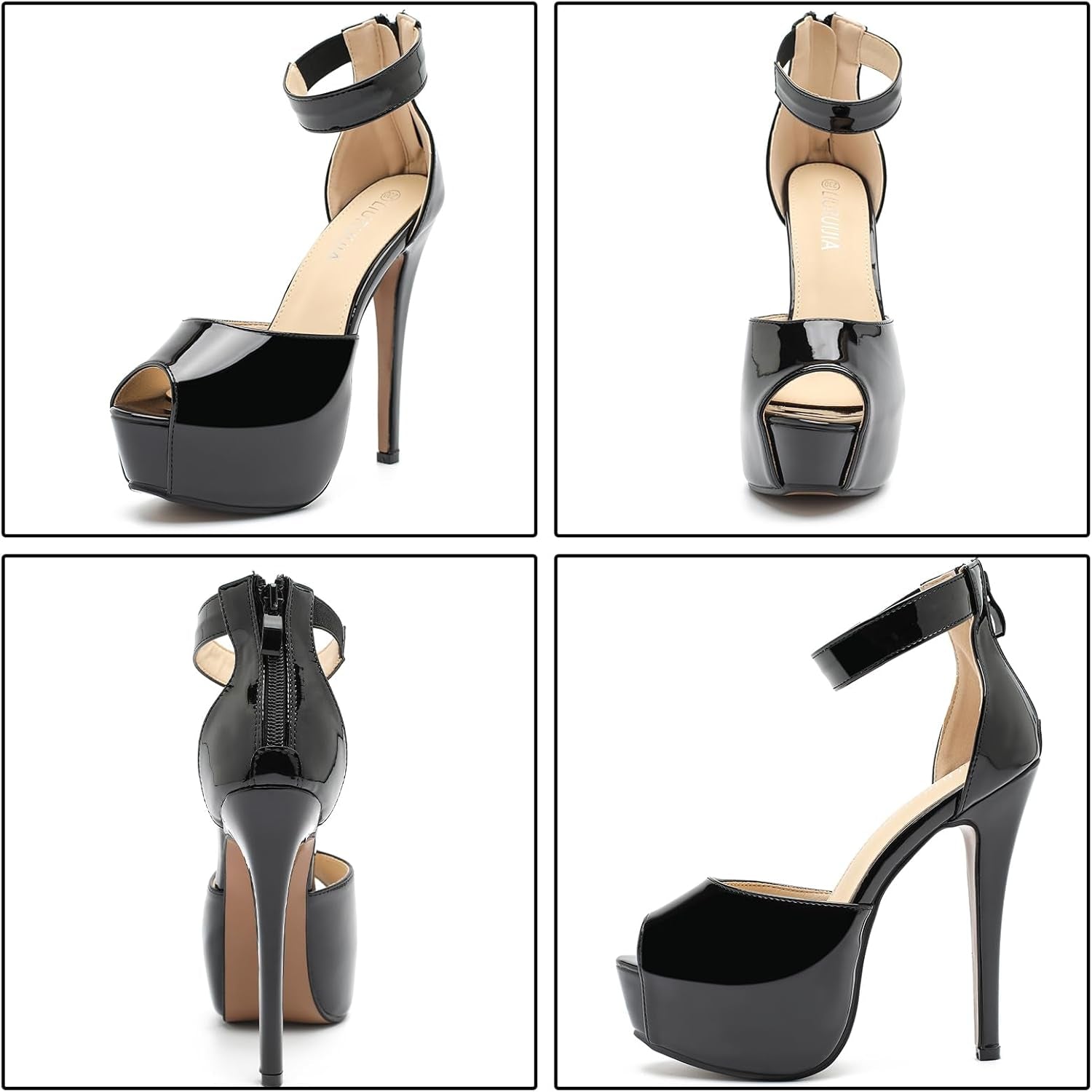 Women'S Ankle Strap Platform High Heels Sexy Stiletto Heels Wedding Bridal Peep Toe Pumps Heeled Sandals Dress Shoes