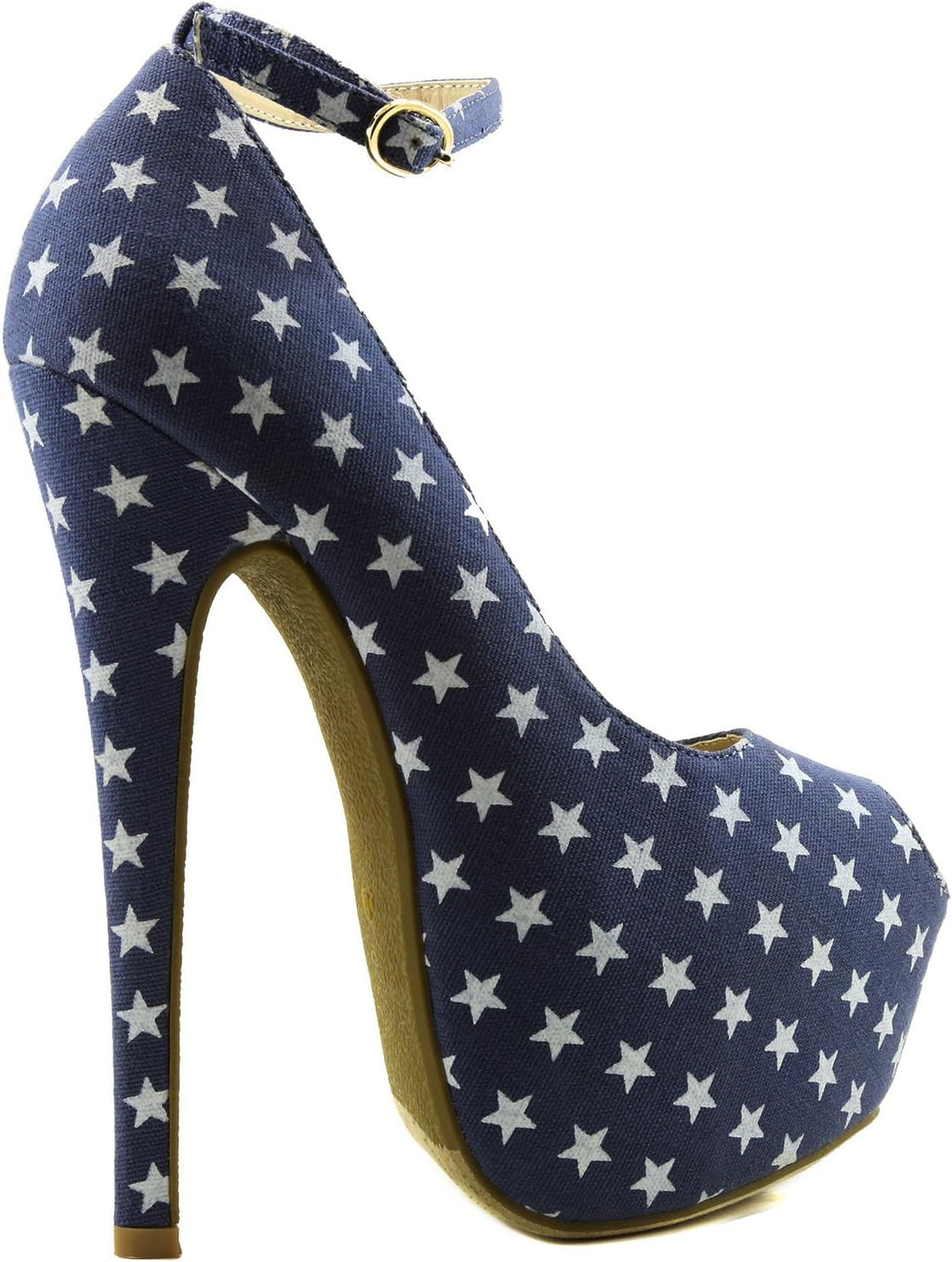 Women'S High Low Heels Stiletto Platform Buckles Ankle Strap Peep Elegant Toe Heel Pumps Non Slip Party Wedding Extreme Fashion Hidden Sexy Pump Shoes Sophie-26 Star-Blue Fabric 5.5