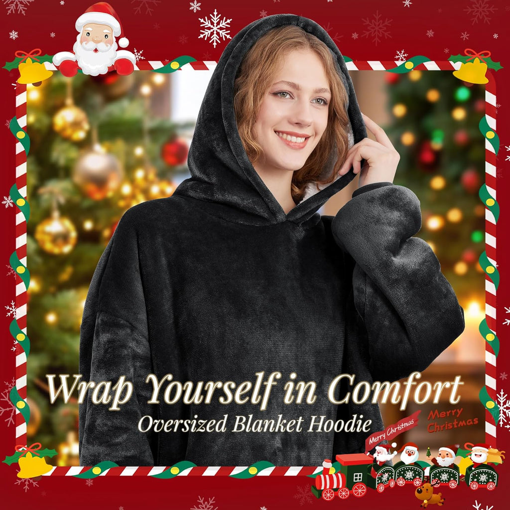 Wearable Blanket Hoodie for Adults & Teens,Oversized Sherpa Hooded Blanket,Warm Cozy Blanket Sweatshirt as Christmas Birthday Gifts for Women Men