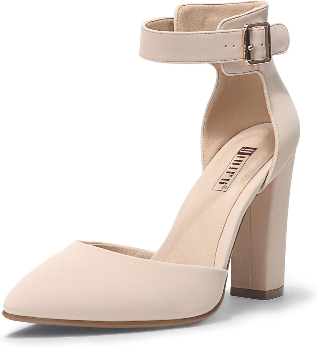 Women'S IN4 Pedazo High Block Heels Pumps Pointed Closed Toe Ankle Strap Dress Wedding Shoes