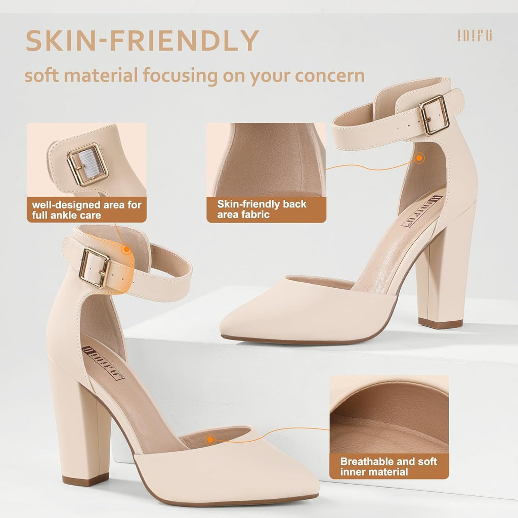 Women'S IN4 Pedazo High Block Heels Pumps Pointed Closed Toe Ankle Strap Dress Wedding Shoes