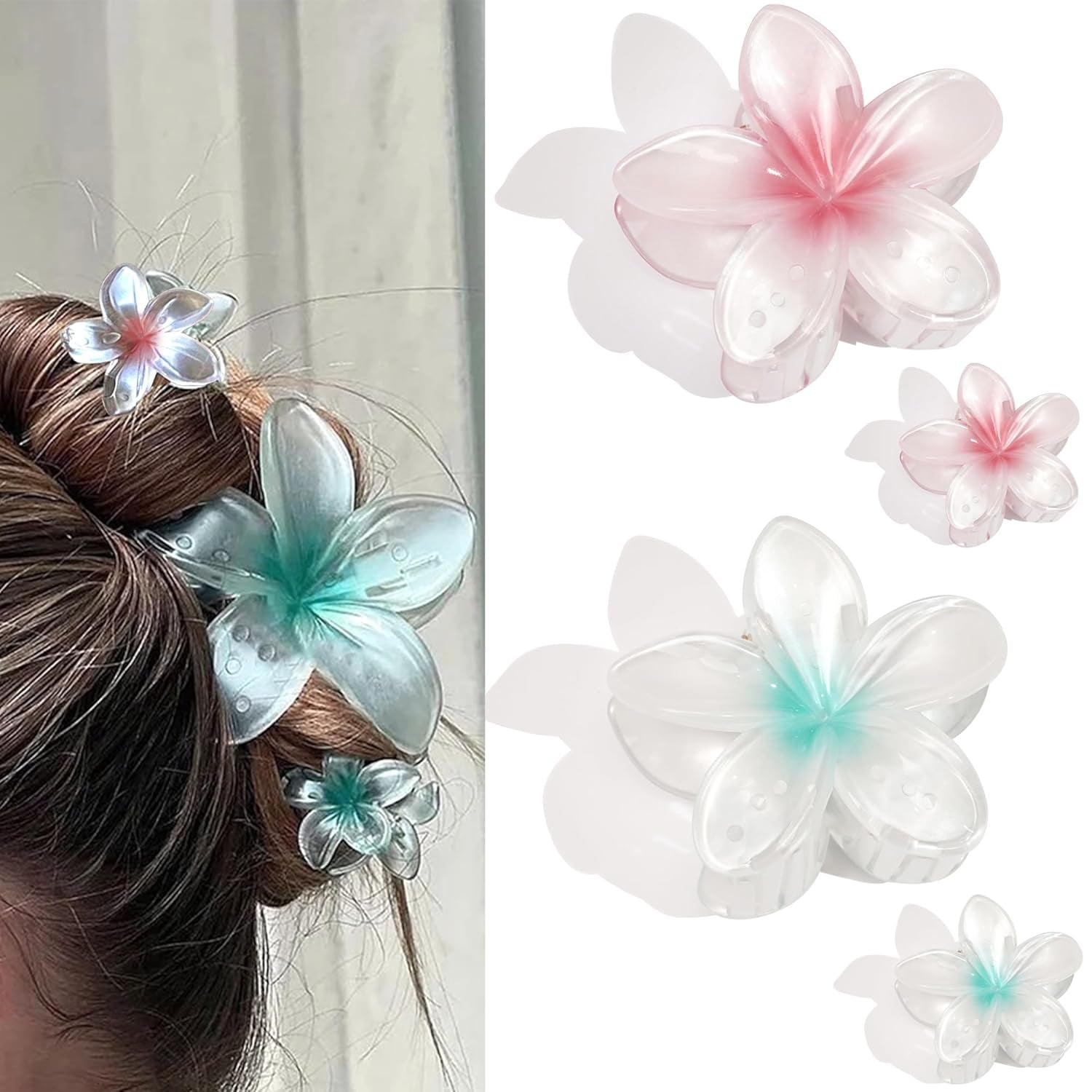 4Pcs Flower Hair Claw Clips Plumeria Claw Clips Hawaiian Flower Hair Clips Flower Bloom Claw Clips for Women Summer Beach Party Favors