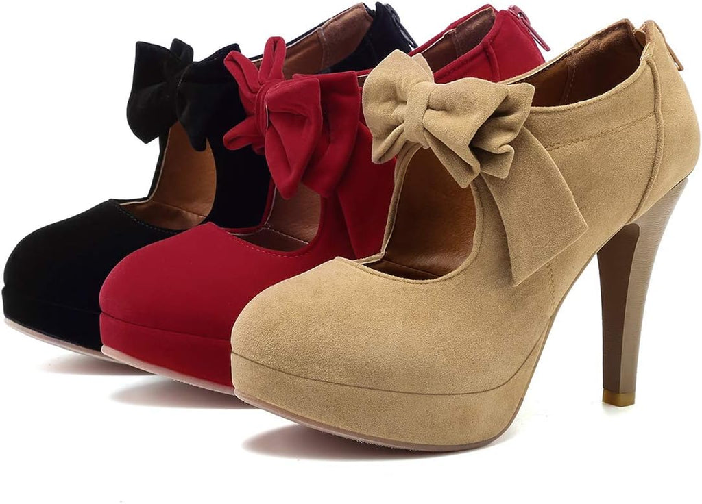 Fashion Vintage Womens Small Bowtie Platform Pumps Ladies Sexy High Heeled Shoes