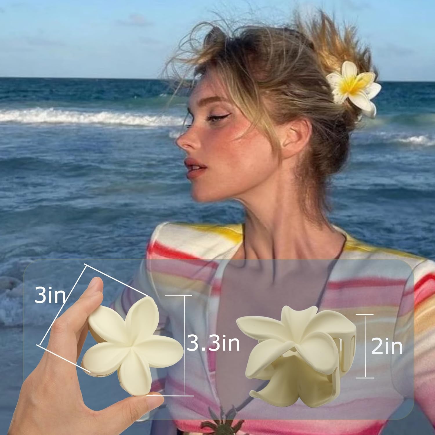 Upgraded Hawaiian Plumeria Floral Claw Clip,  6Pcs Large Summer Flower Hair Clips, Cute Flowers Hairclips Accessories for Women - Black, White, Beige, Dark Brown, Dark Gray, Dull Yellow