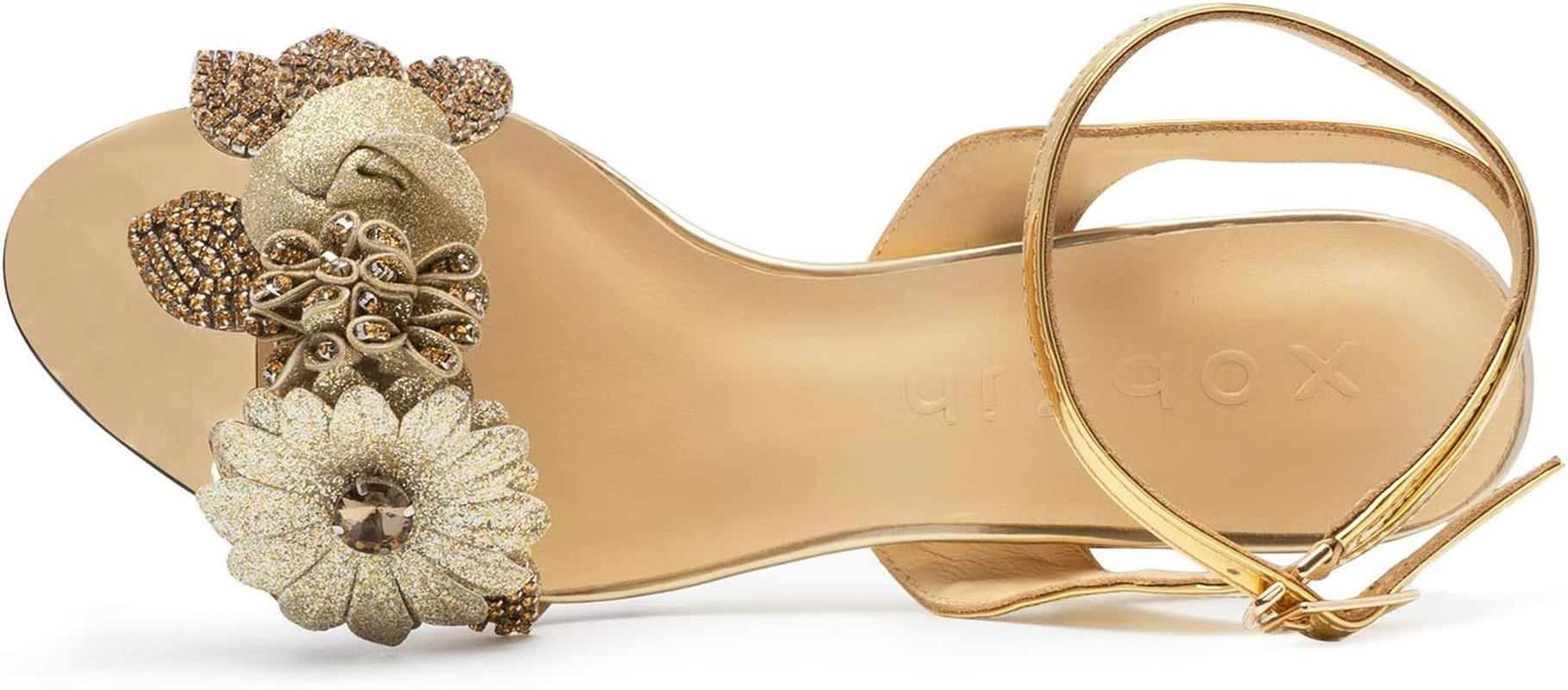 Women’S Gold High Heels Sandals with Rhinestone - Jewel Block Heels Dress Party Ankle Strappy Designer Dress Shoes for Women (9 Gold)