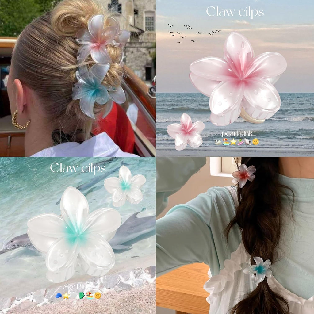 4Pcs Flower Hair Claw Clips Plumeria Claw Clips Hawaiian Flower Hair Clips Flower Bloom Claw Clips for Women Summer Beach Party Favors