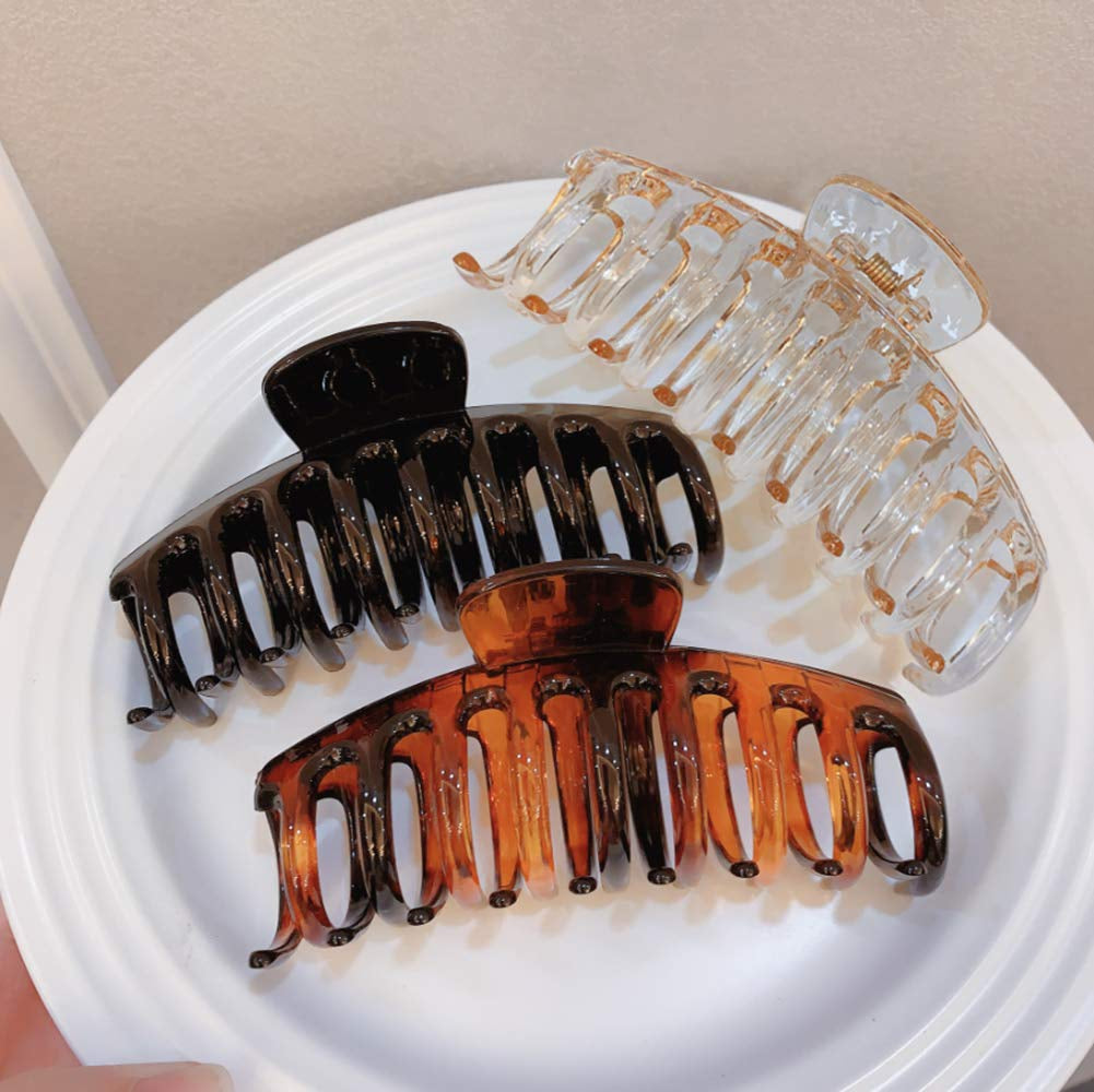 Hair Claw Clips for Thick Hair - 3Pcs 4.3’’ ABS Nonslip Jumbo Hair Clips Strong Hold Hair Jaw Clips Big Hair Clips French Design Hair Styling Accessories for Women Girls(3 Packs)