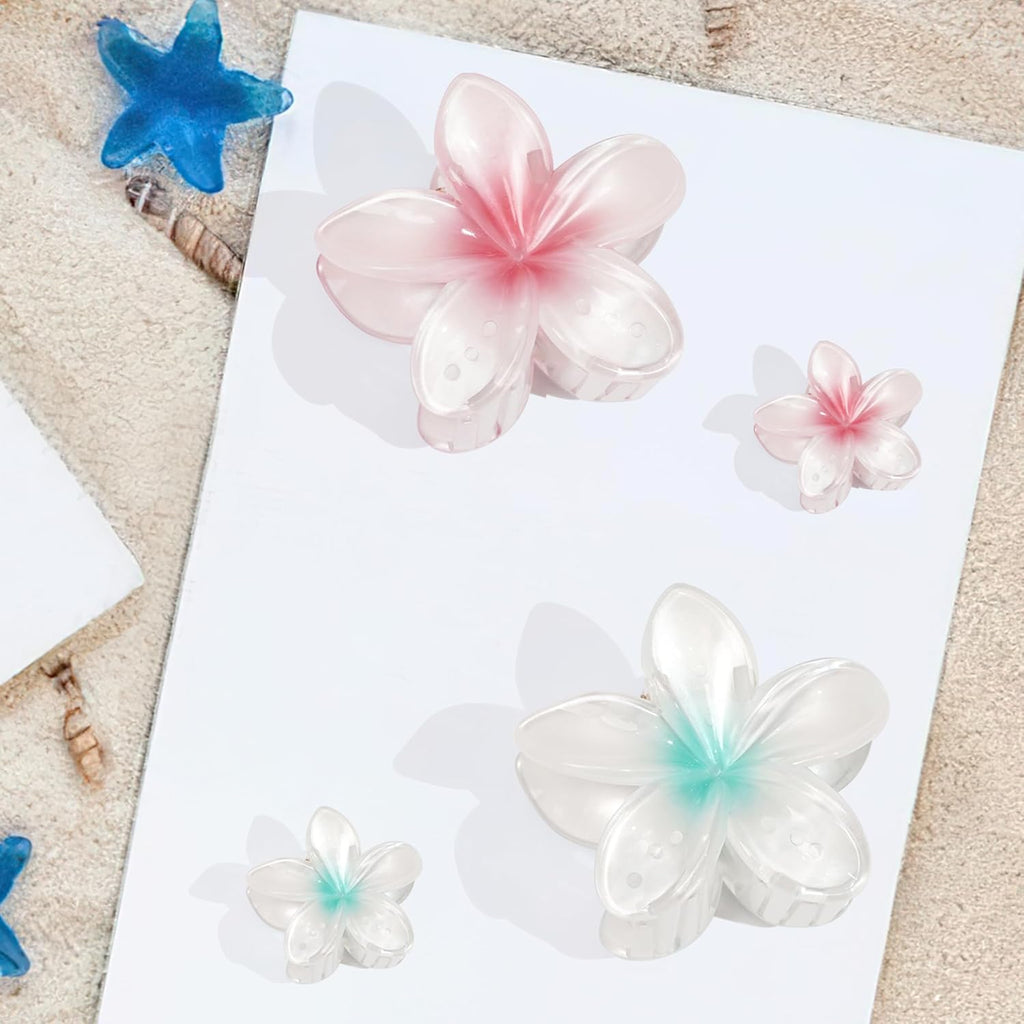 4Pcs Flower Hair Claw Clips Plumeria Claw Clips Hawaiian Flower Hair Clips Flower Bloom Claw Clips for Women Summer Beach Party Favors