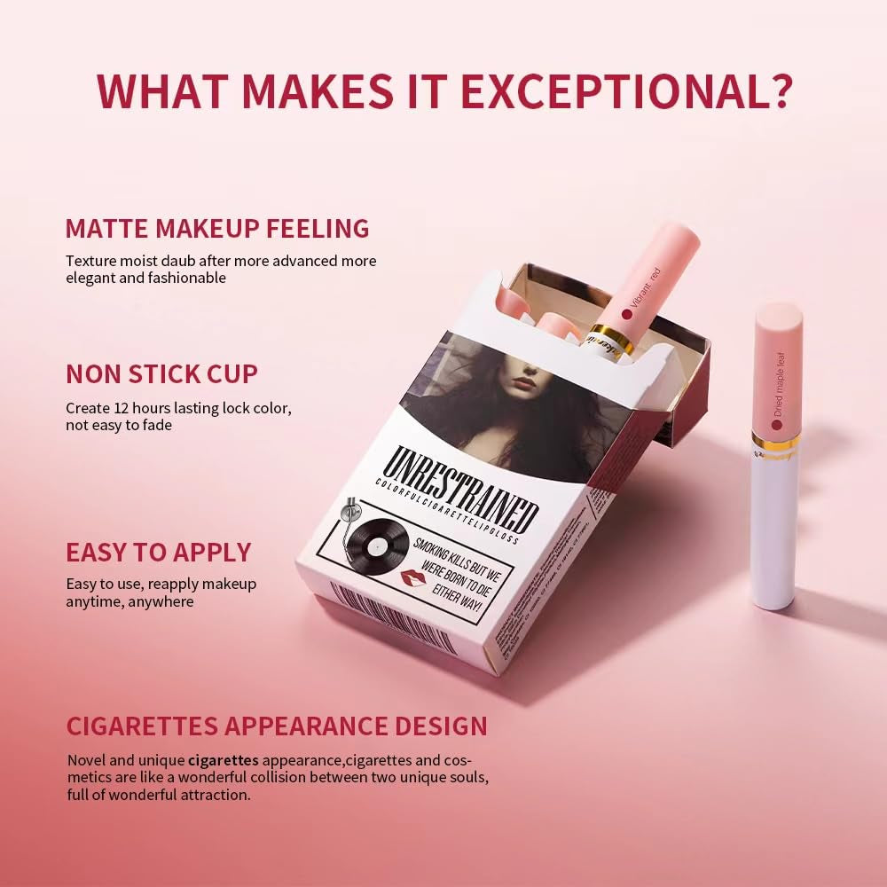 Smoke Tube Cigarette Lipstick，4 Color Lip Gloss Set, Long Lasting24 Hours Waterproof, Sweat Proof Lip Gloss, Matte Liquid Lip Makeup Cigarette Set (2#)