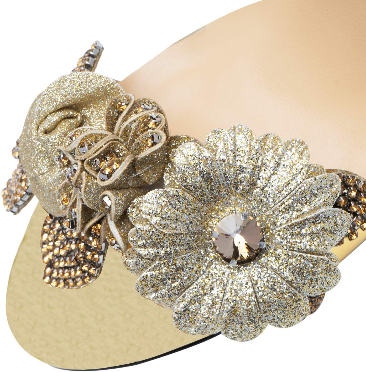 Women’S Gold High Heels Sandals with Rhinestone - Jewel Block Heels Dress Party Ankle Strappy Designer Dress Shoes for Women (9 Gold)