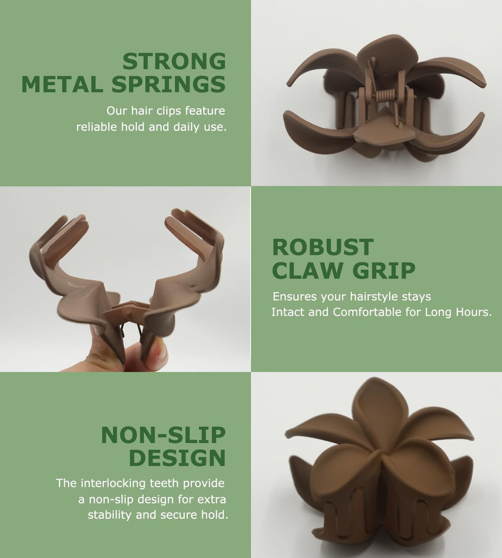 Upgraded Hawaiian Plumeria Floral Claw Clip,  6Pcs Large Summer Flower Hair Clips, Cute Flowers Hairclips Accessories for Women - Black, White, Beige, Dark Brown, Dark Gray, Dull Yellow