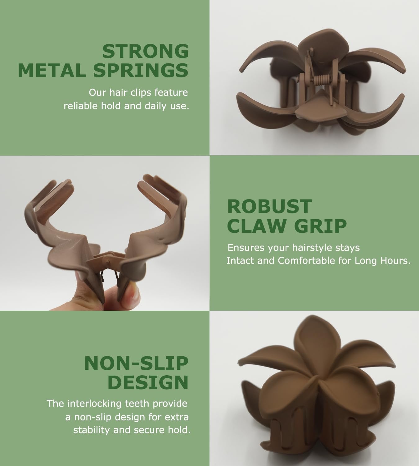 Upgraded Hawaiian Plumeria Floral Claw Clip,  6Pcs Large Summer Flower Hair Clips, Cute Flowers Hairclips Accessories for Women - Black, White, Beige, Dark Brown, Dark Gray, Dull Yellow