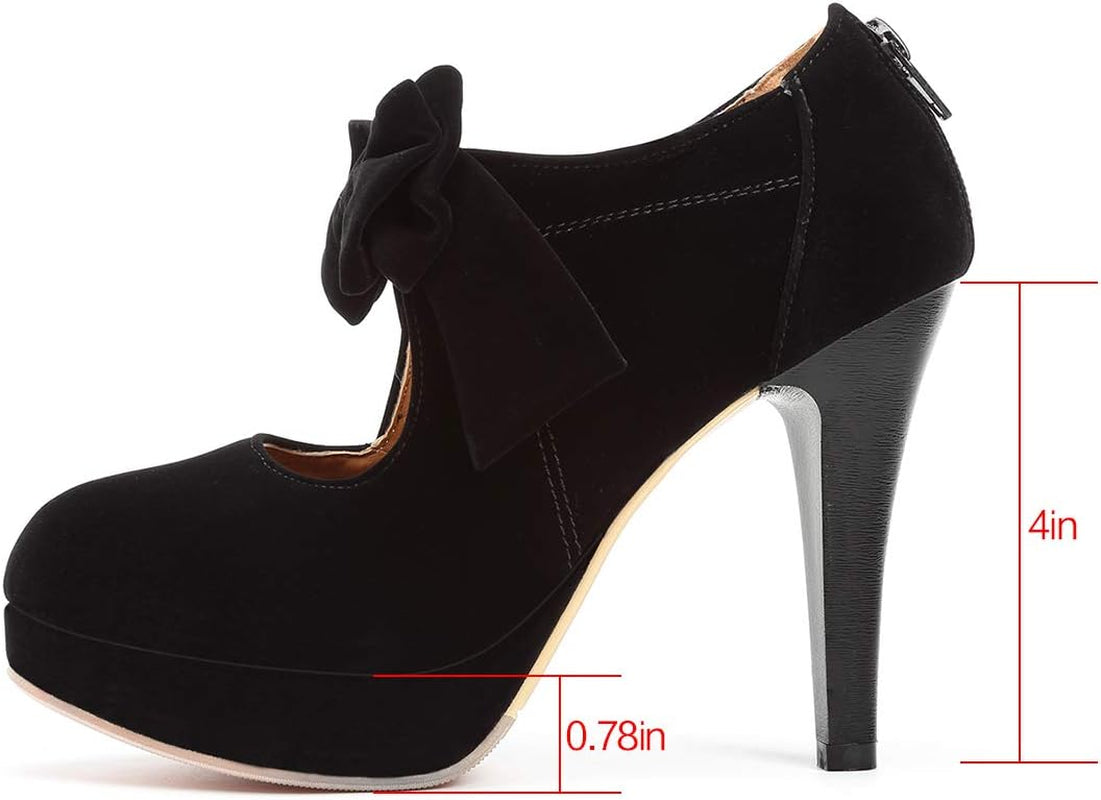 Fashion Vintage Womens Small Bowtie Platform Pumps Ladies Sexy High Heeled Shoes