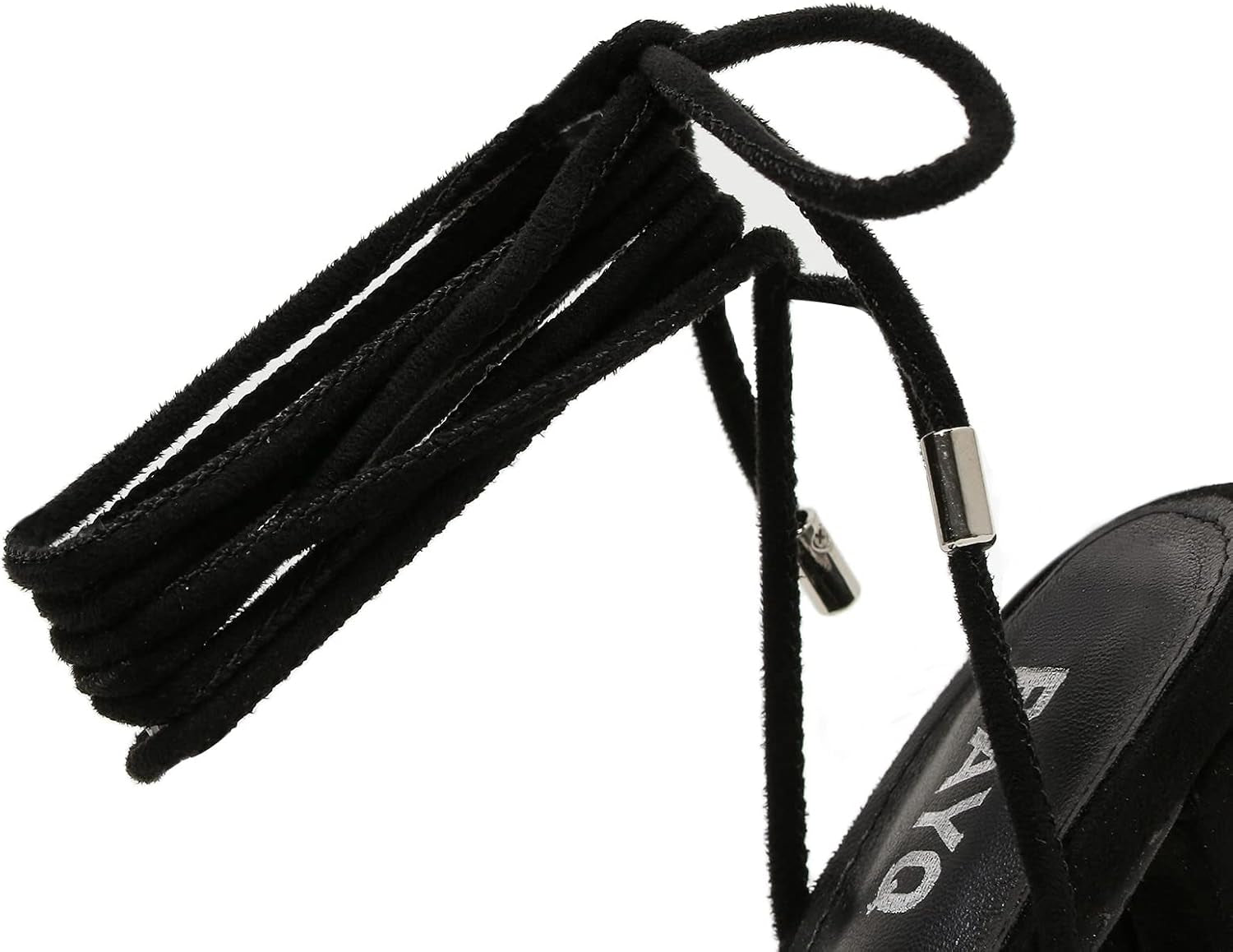 Womens Open Toe Heeled Sandals - Lace up 4 Inch Black Chunky Heels for Women Rhinestone Strappy Cross-Tie Single Band Heels