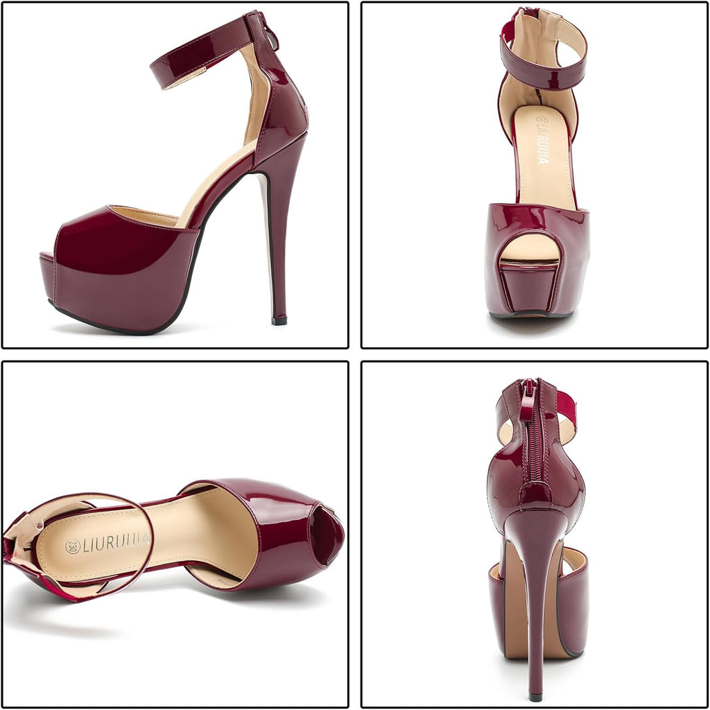 Women'S Ankle Strap Platform High Heels Sexy Stiletto Heels Wedding Bridal Peep Toe Pumps Heeled Sandals Dress Shoes