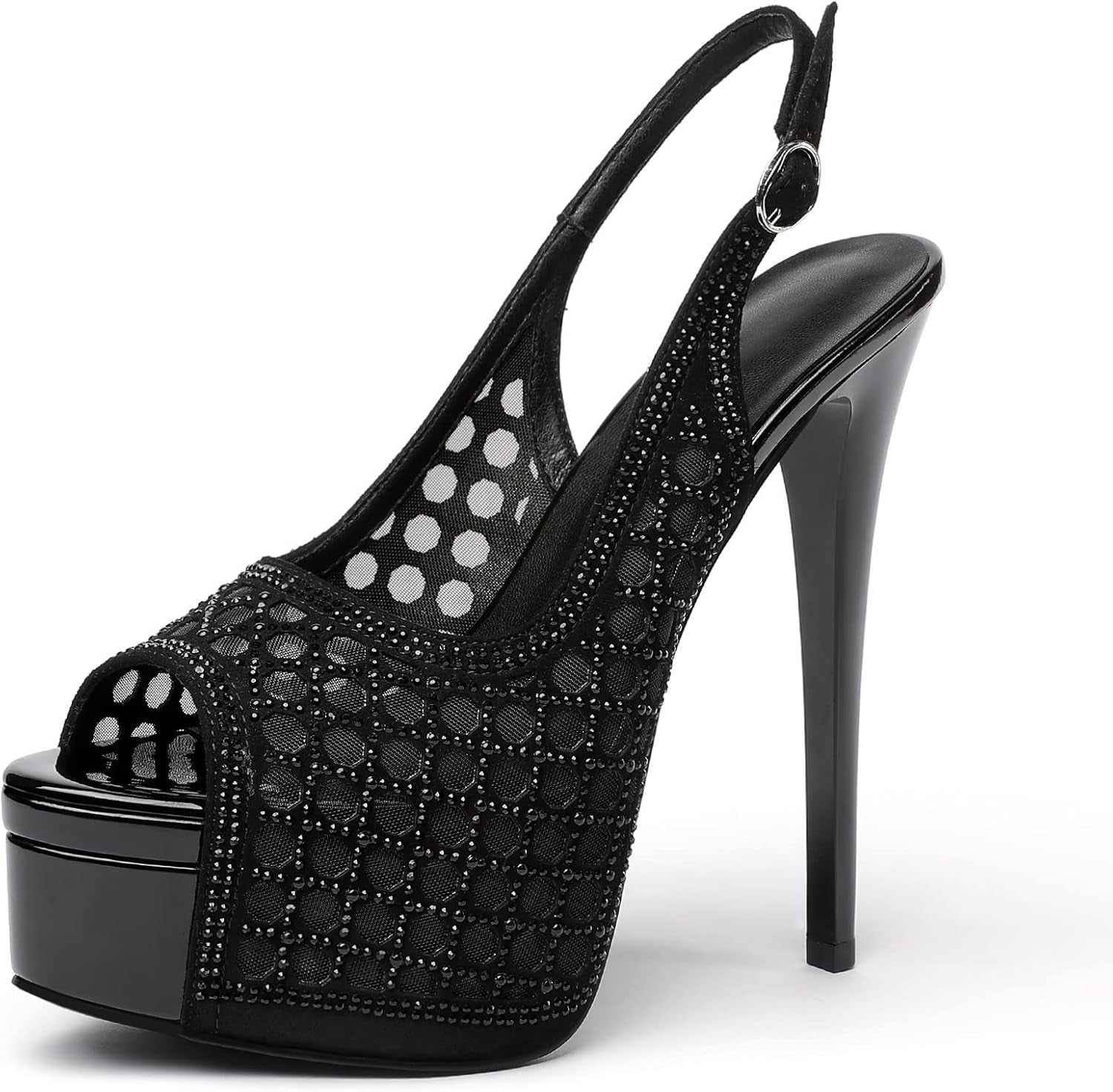 Women'S High Heels Platform Shoes Peep Toe Slingback Sandals Rhinestones Hollow Heels for Dress Wedding Party