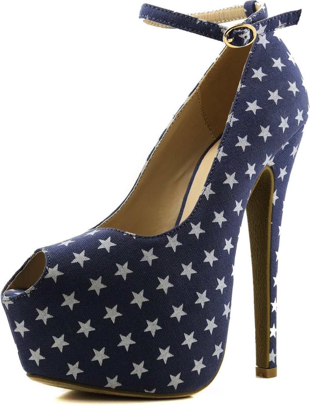 Women'S High Low Heels Stiletto Platform Buckles Ankle Strap Peep Elegant Toe Heel Pumps Non Slip Party Wedding Extreme Fashion Hidden Sexy Pump Shoes Sophie-26 Star-Blue Fabric 5.5