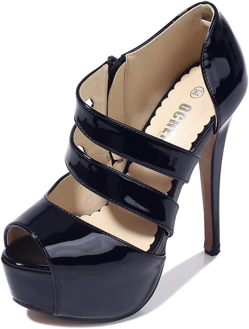 Women'S Peep Toe Prom Heels Platform High Heels Sandal Pumps Zipper Hollow Out Sexy Heels