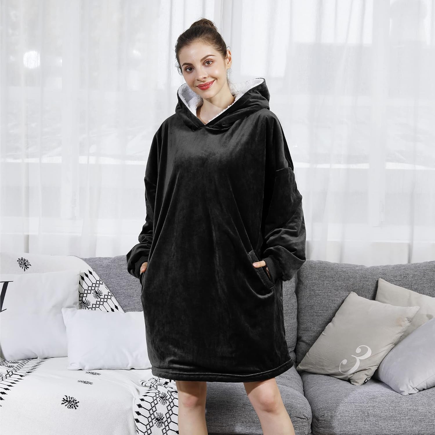 Wearable Blanket Hoodie for Adults & Teens,Oversized Sherpa Hooded Blanket,Warm Cozy Blanket Sweatshirt as Christmas Birthday Gifts for Women Men