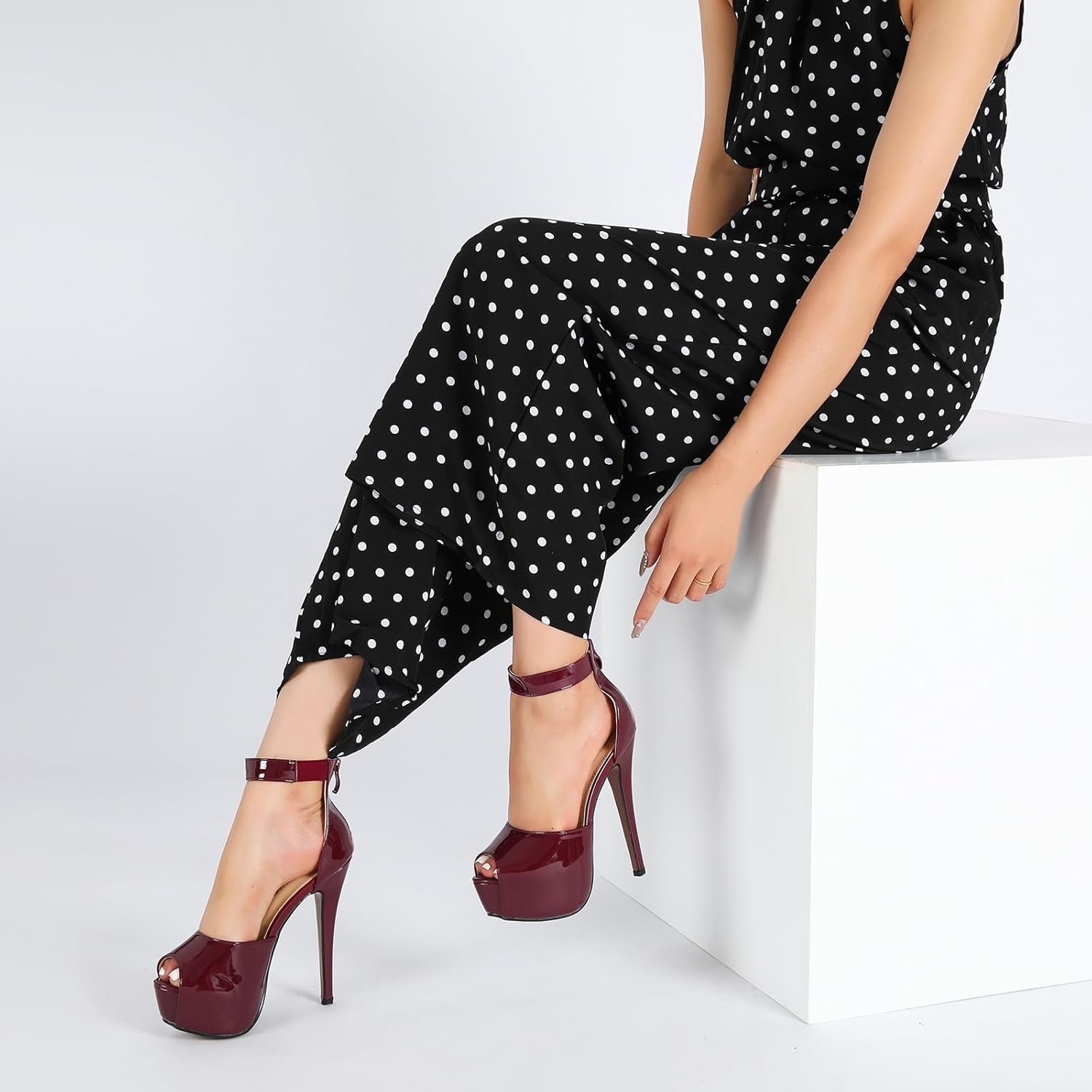 Women'S Ankle Strap Platform High Heels Sexy Stiletto Heels Wedding Bridal Peep Toe Pumps Heeled Sandals Dress Shoes