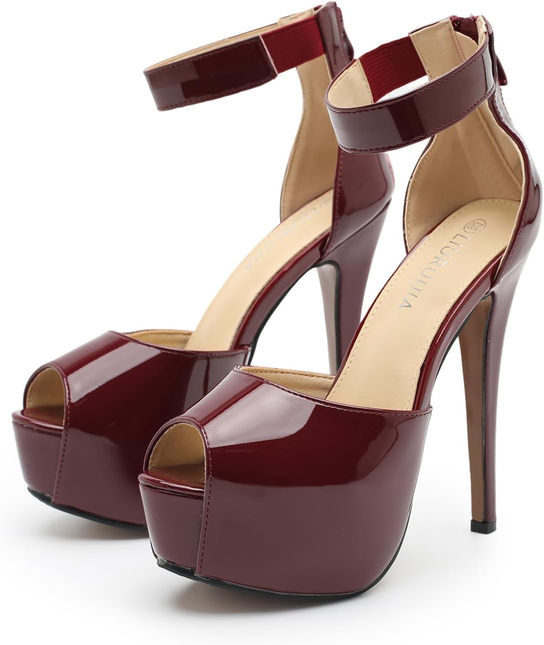 Women'S Ankle Strap Platform High Heels Sexy Stiletto Heels Wedding Bridal Peep Toe Pumps Heeled Sandals Dress Shoes