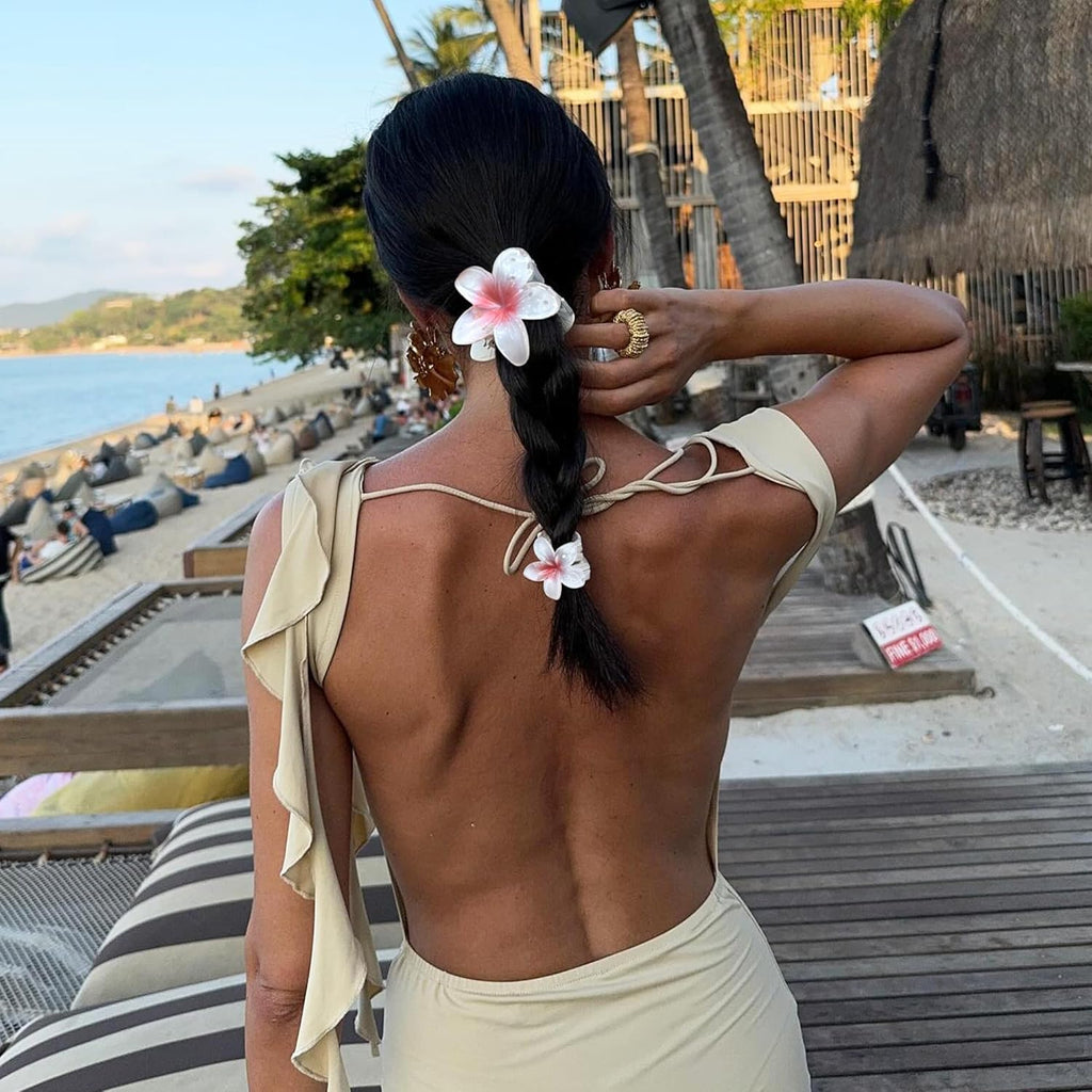 4Pcs Flower Hair Claw Clips Plumeria Claw Clips Hawaiian Flower Hair Clips Flower Bloom Claw Clips for Women Summer Beach Party Favors