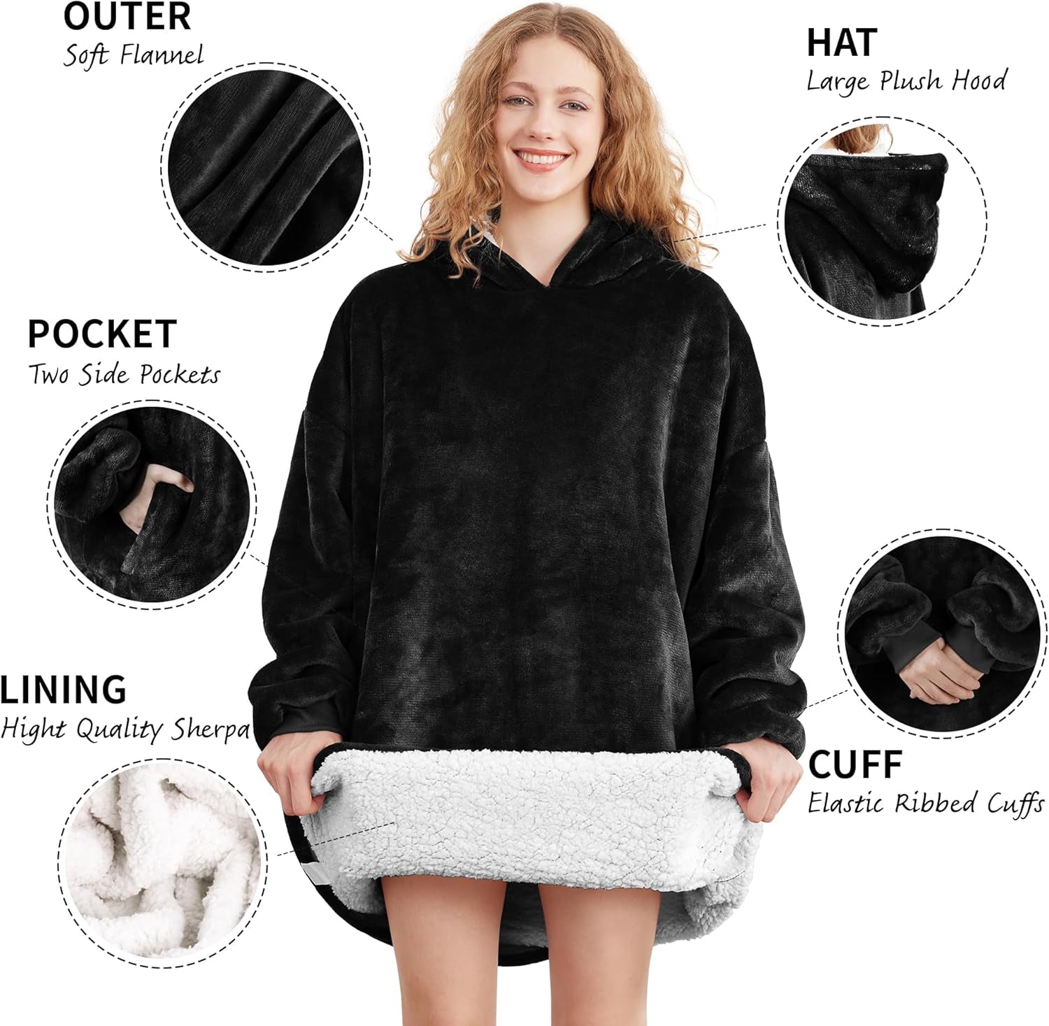 Wearable Blanket Hoodie for Adults & Teens,Oversized Sherpa Hooded Blanket,Warm Cozy Blanket Sweatshirt as Christmas Birthday Gifts for Women Men