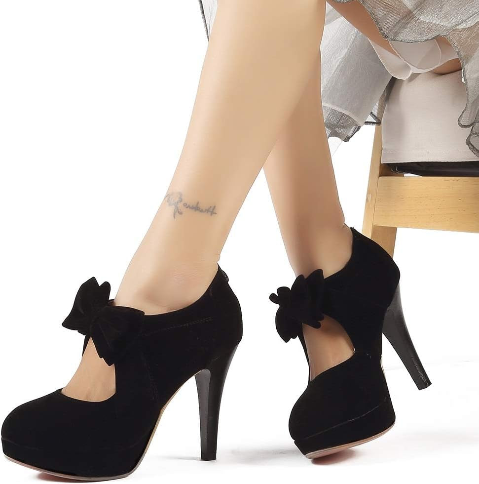 Fashion Vintage Womens Small Bowtie Platform Pumps Ladies Sexy High Heeled Shoes