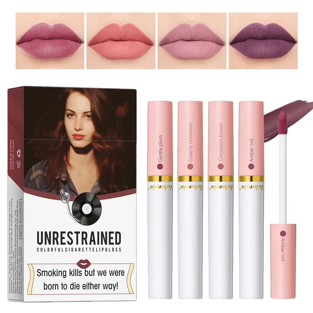 Smoke Tube Cigarette Lipstick，4 Color Lip Gloss Set, Long Lasting24 Hours Waterproof, Sweat Proof Lip Gloss, Matte Liquid Lip Makeup Cigarette Set (2#)