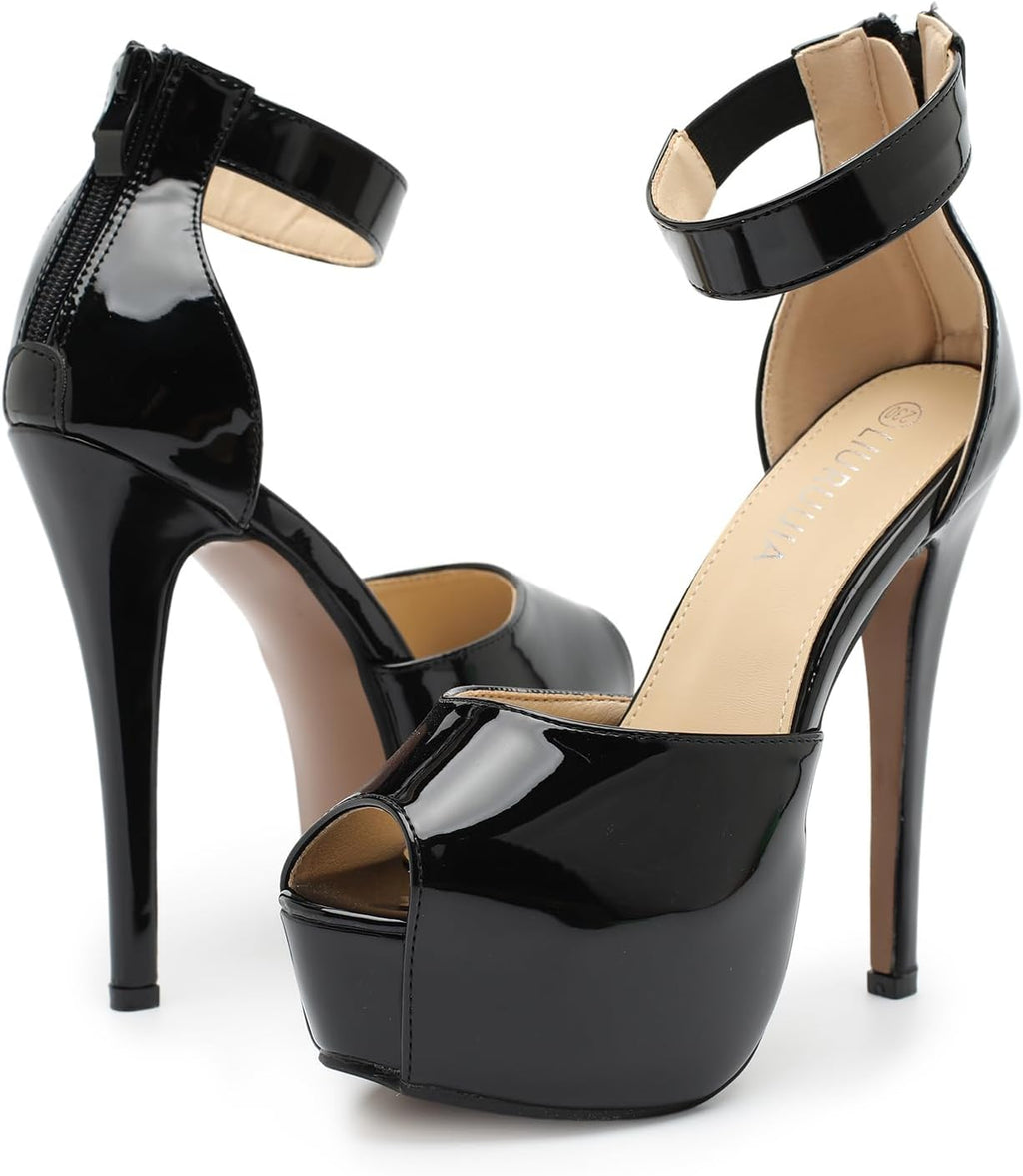 Women'S Ankle Strap Platform High Heels Sexy Stiletto Heels Wedding Bridal Peep Toe Pumps Heeled Sandals Dress Shoes