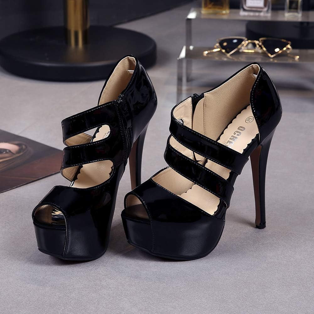 Women'S Peep Toe Prom Heels Platform High Heels Sandal Pumps Zipper Hollow Out Sexy Heels
